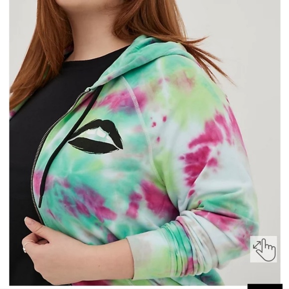 Torrid LoveSick Zip-Up Hoodie - French Terry Multi Tie-Dye No Angel - Picture 4 of 5